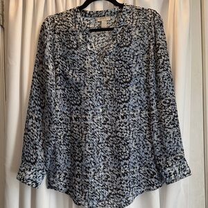 Ann Taylor LOFT Women’s Abstract Blue, White, and Black Tunic Blouse